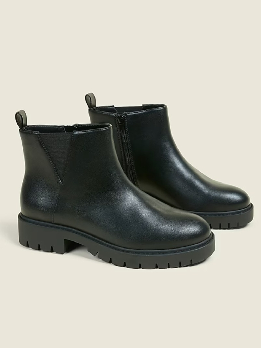 Wide Width Lane Bryant Black Leather Lug-Sole Ankle Booties